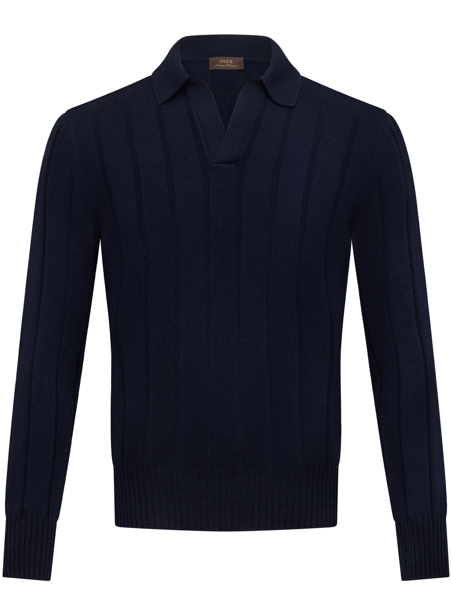 Buttonless polo van scheerwol en cashmere | BLUE NAVY