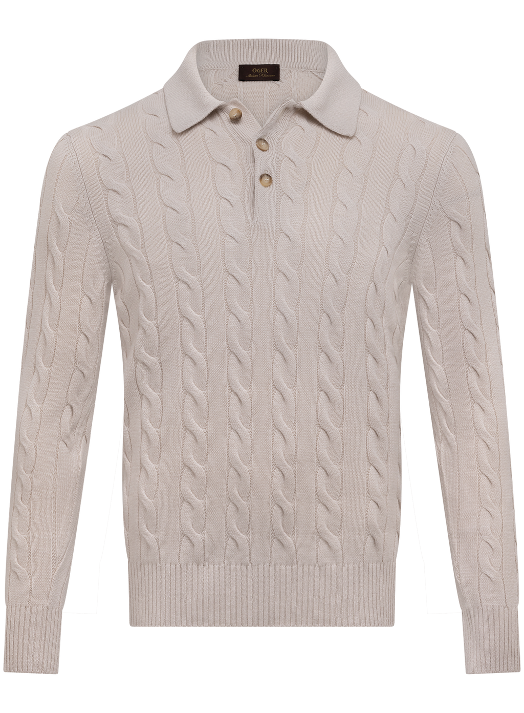 Kabelgebreide polo van scheerwol en cashmere | Beige