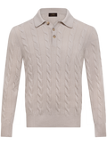 Kabelgebreide polo van scheerwol en cashmere | Beige