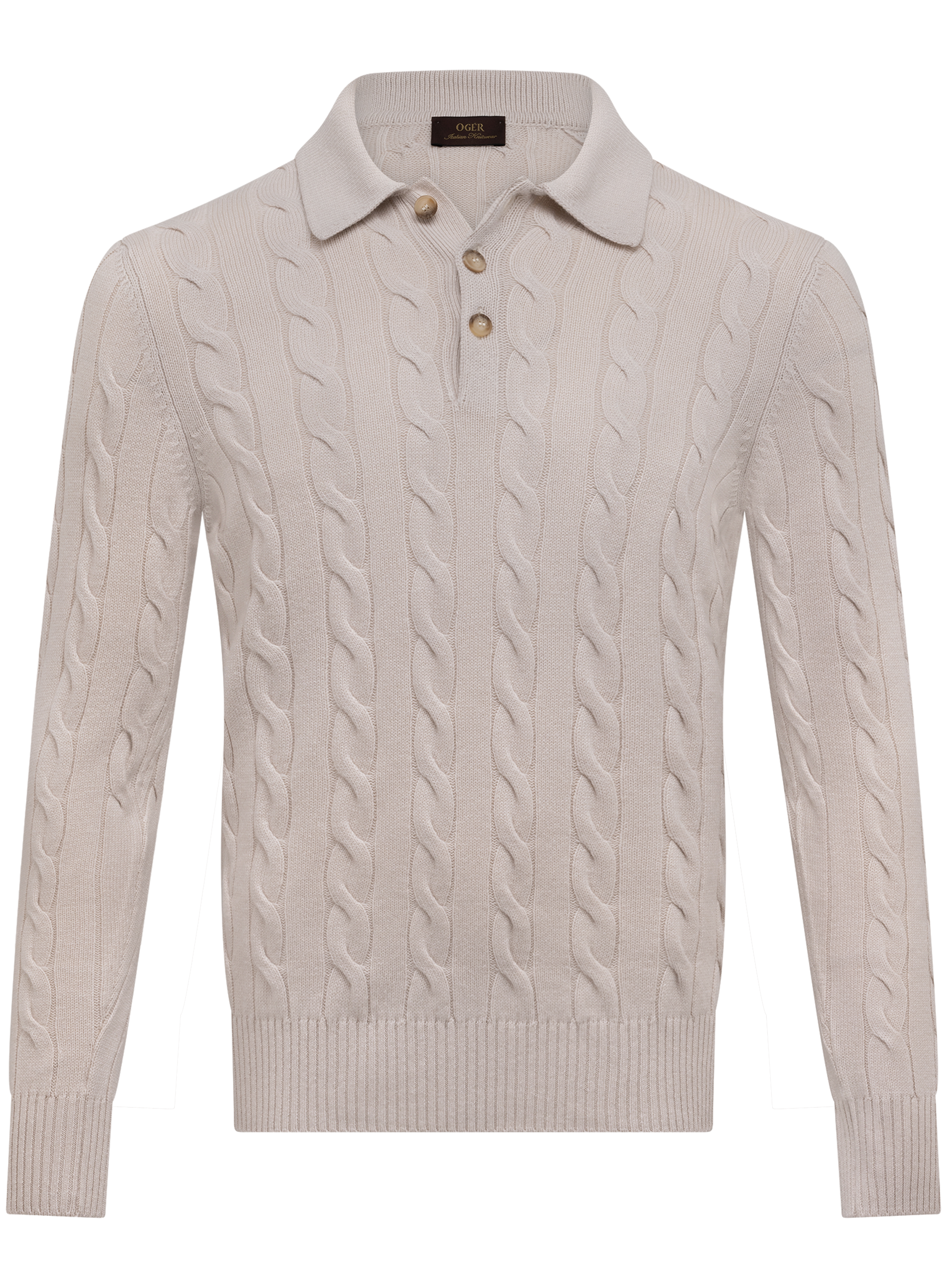 Kabelgebreide polo van scheerwol en cashmere | Beige