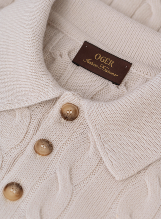 Kabelgebreide polo van scheerwol en cashmere