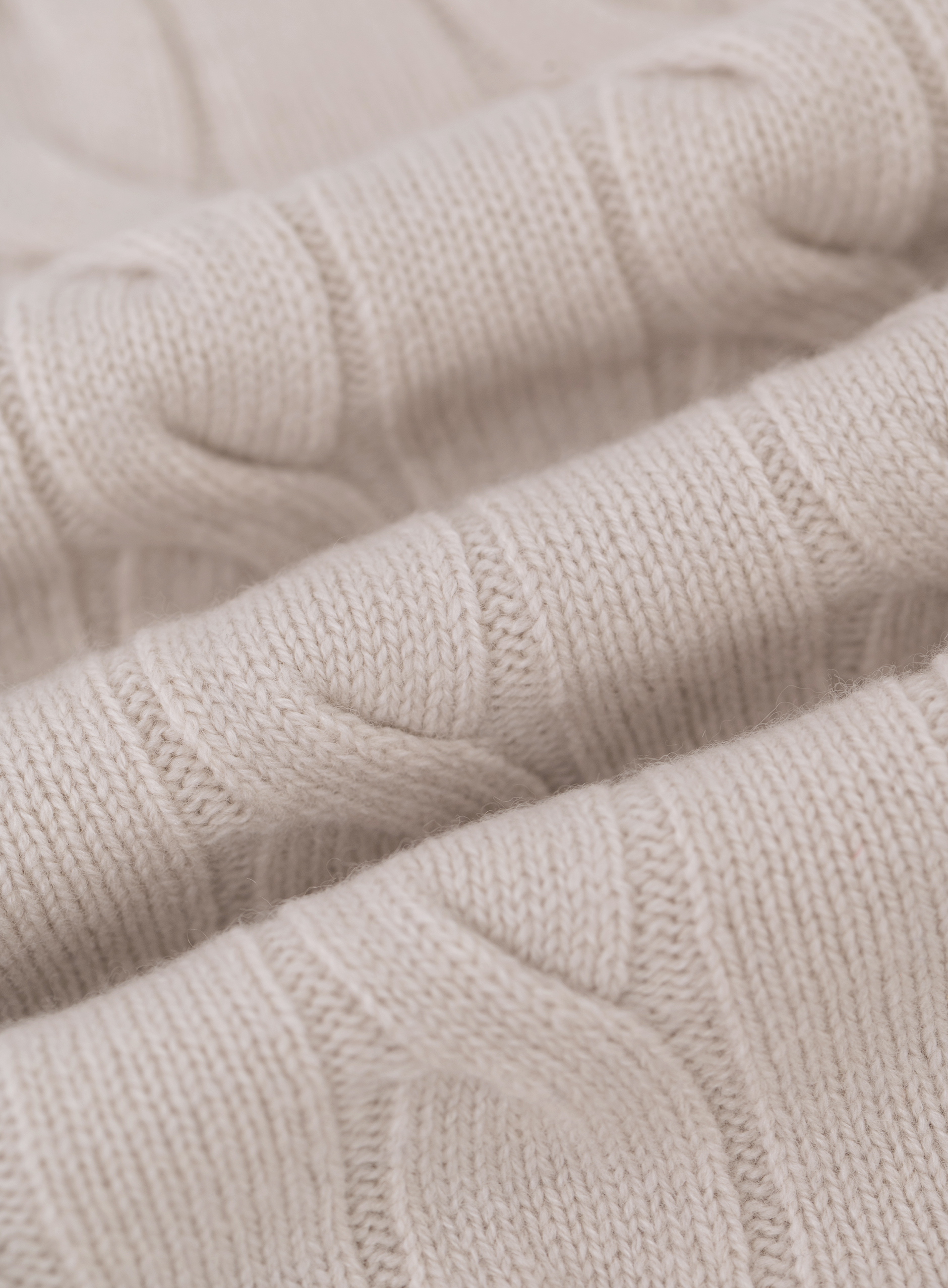 Kabelgebreide polo van scheerwol en cashmere | FULL_WIDTH | Beige