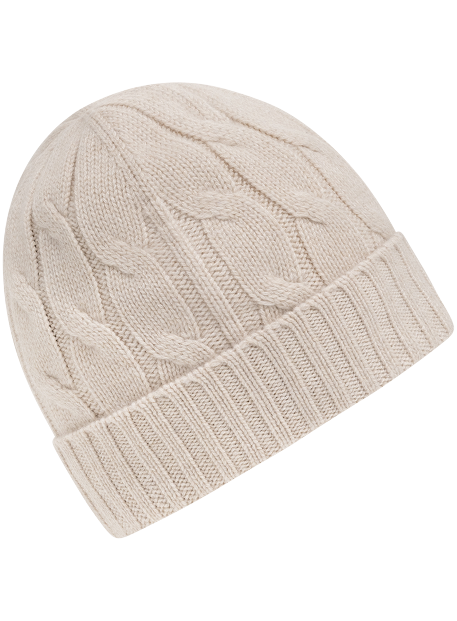 Kabelgebreide muts van cashmere | Beige
