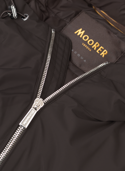 Water-repellent hooded bomber jacket