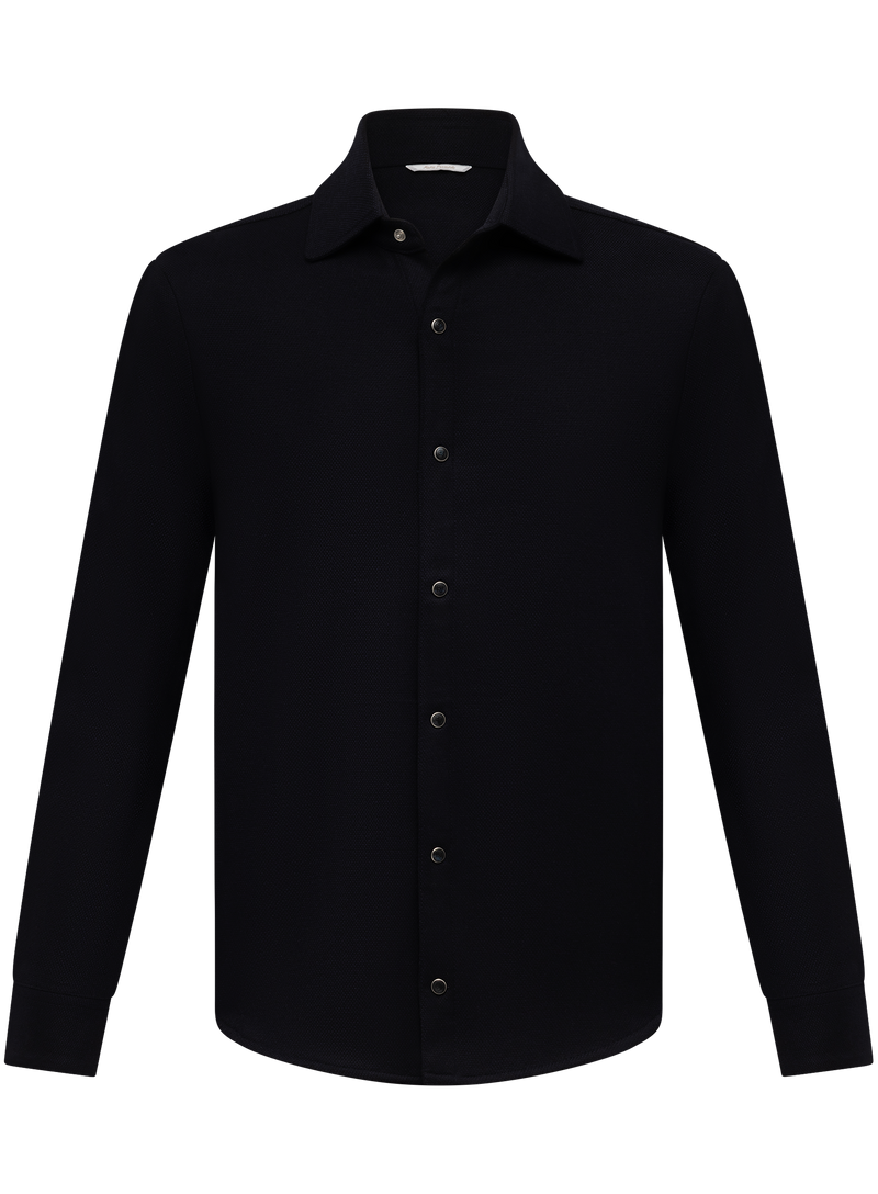Overshirt van scheerwol en cashmere met drukknoopsluiting | BLUE NAVY