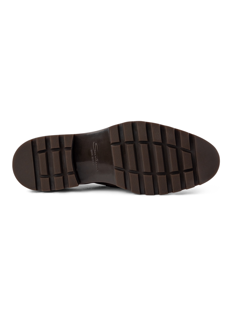 Suede penny loafers with a rubber sole