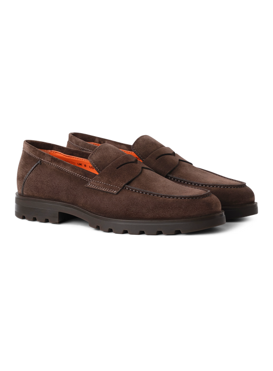 Penny loafers van suède met rubberen zool