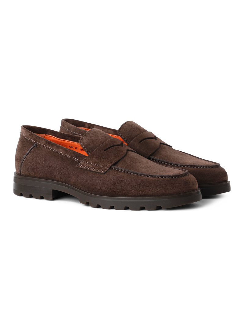 Penny loafers van suède met rubberen zool