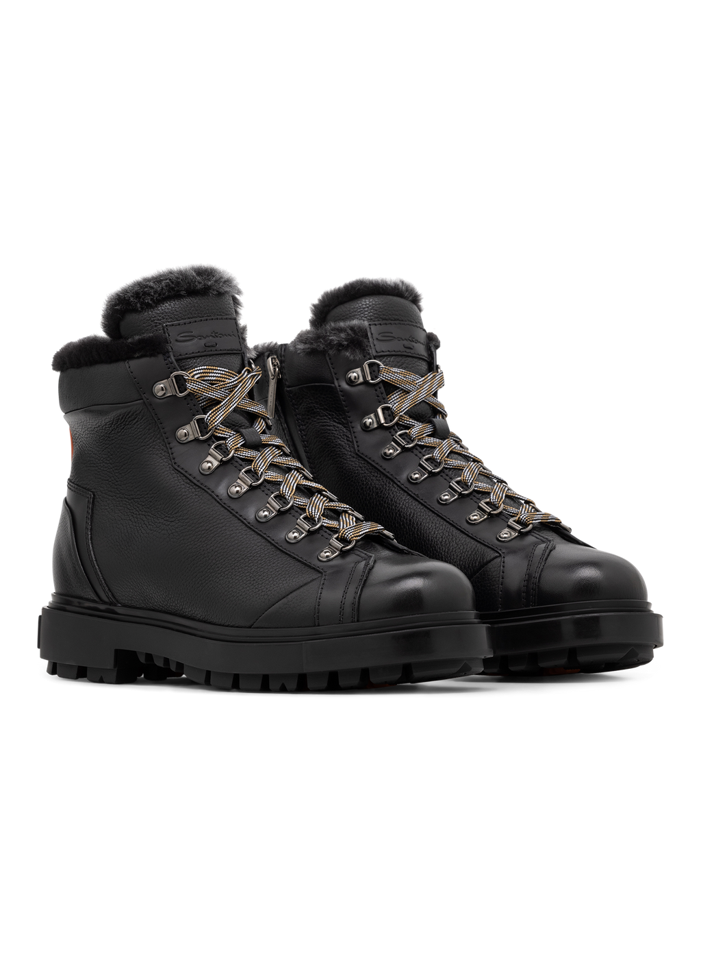 Hiking boots van leer met shearling | Zwart