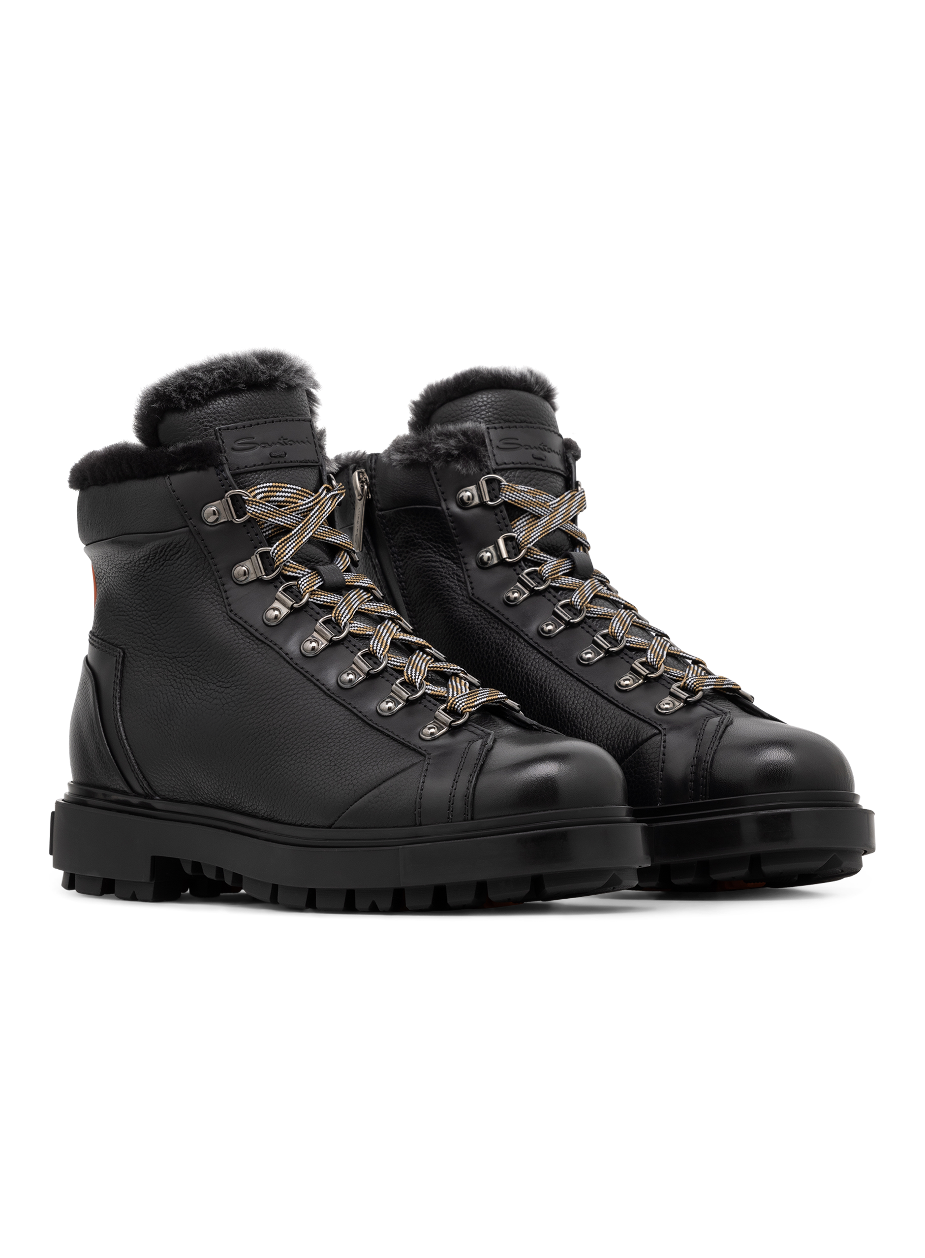 Hiking boots van leer met shearling | Zwart