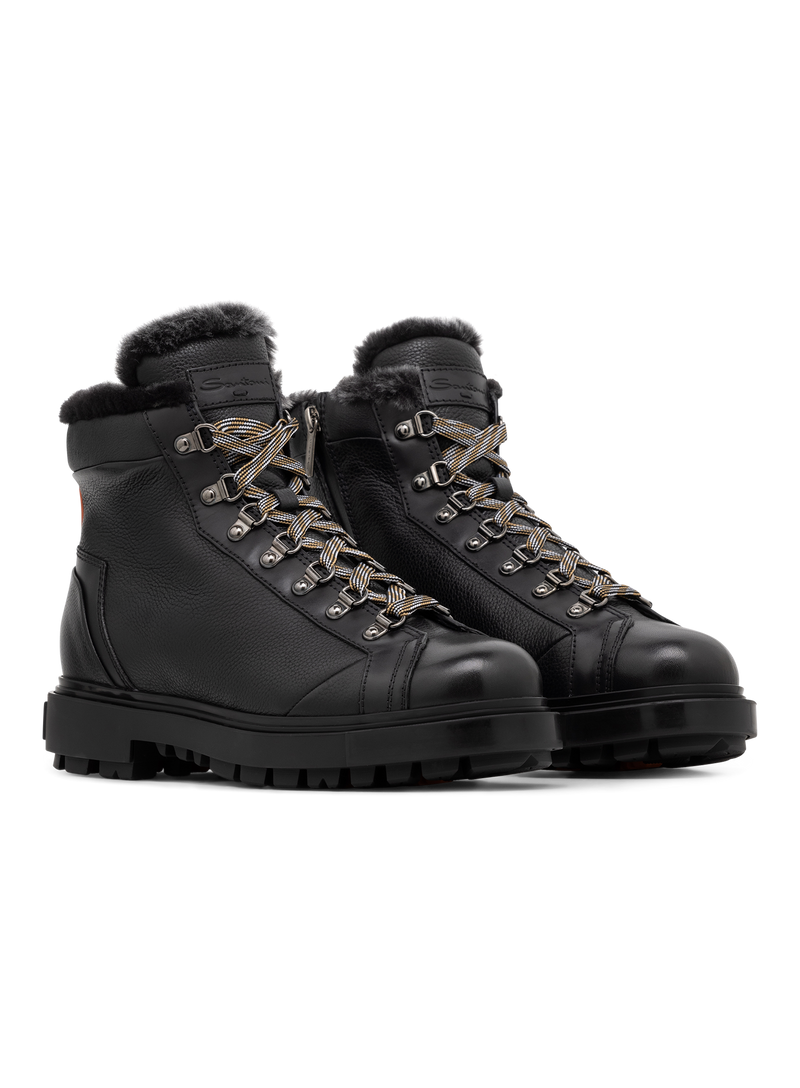Hiking boots van leer met shearling | Zwart