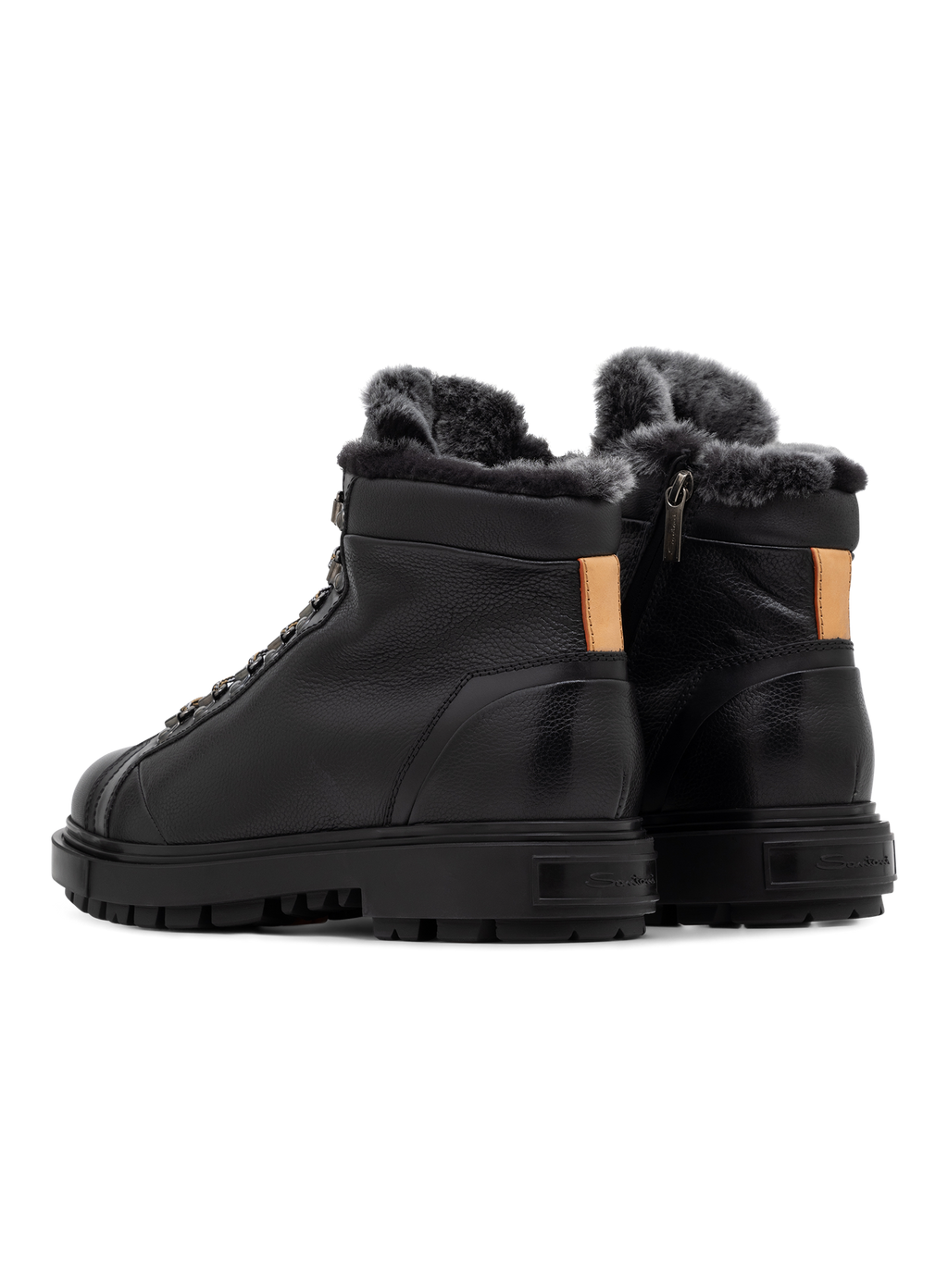 Hiking boots van leer met shearling | Zwart