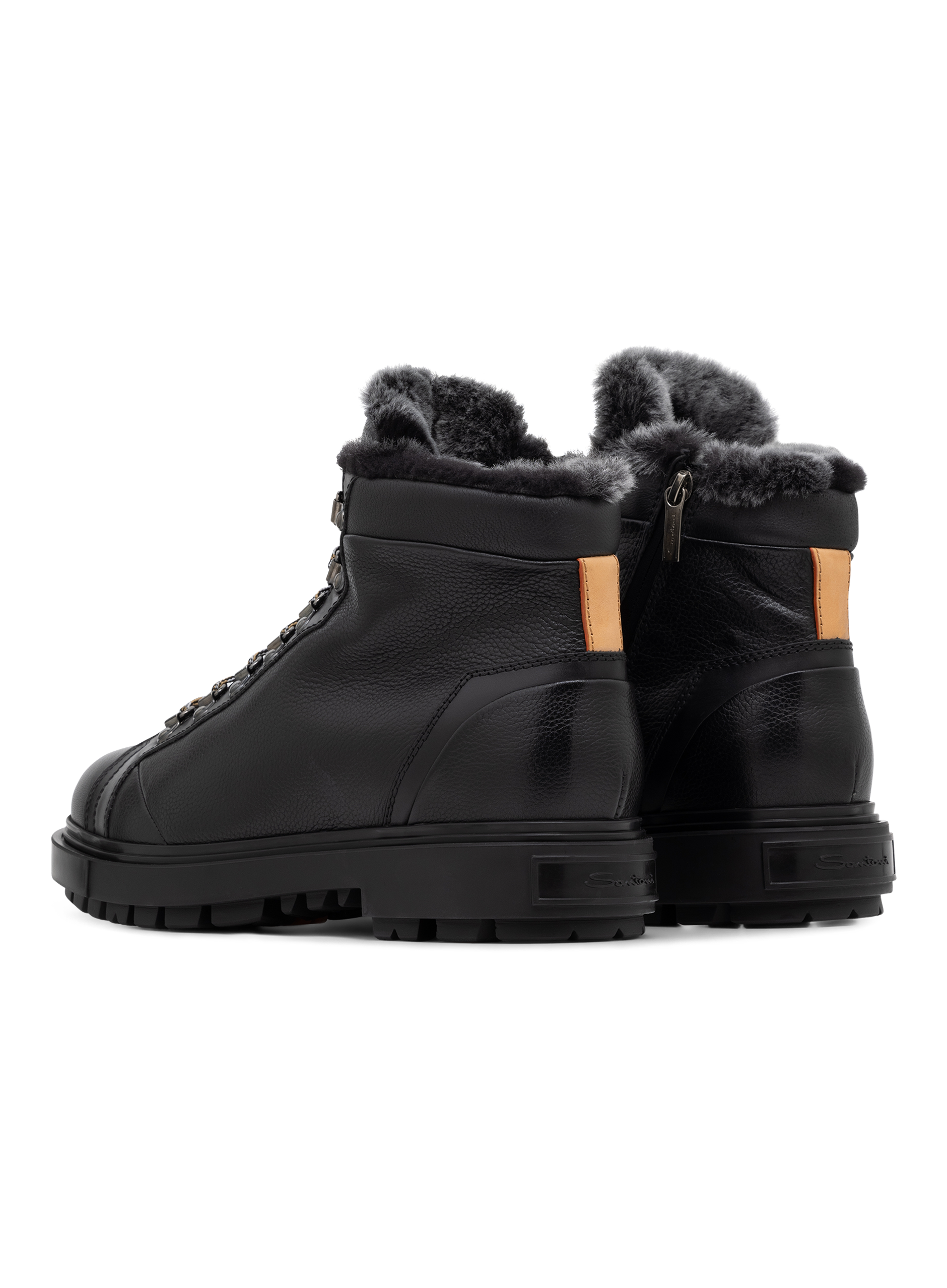 Hiking boots van leer met shearling | Zwart