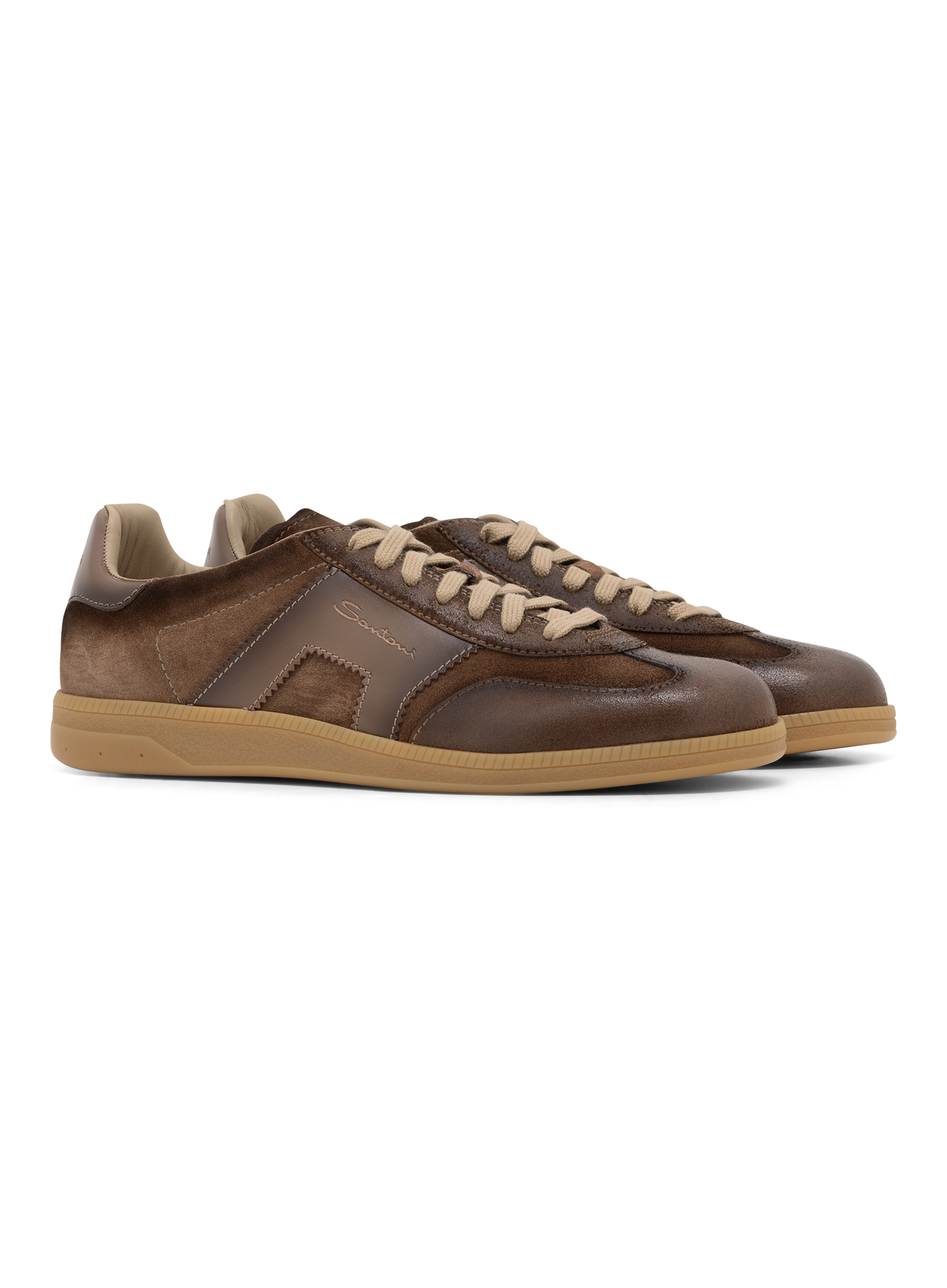 Sneakers van leer en suède | Bruin