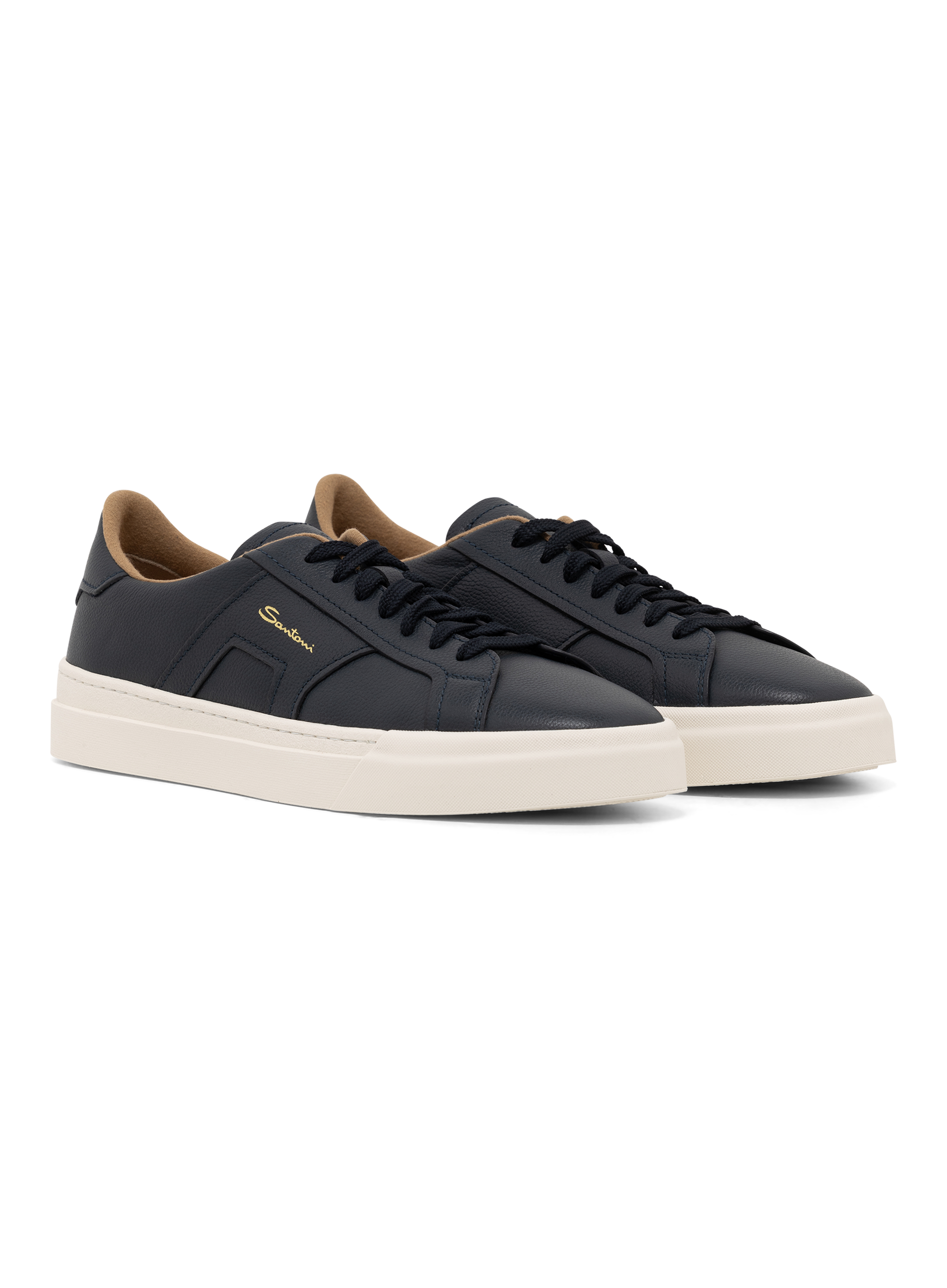 Double buckle sneakers van leer | BLUE NAVY
