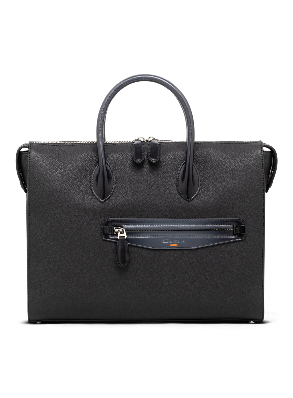 Laptoptas van leer met schouderriem | Zwart