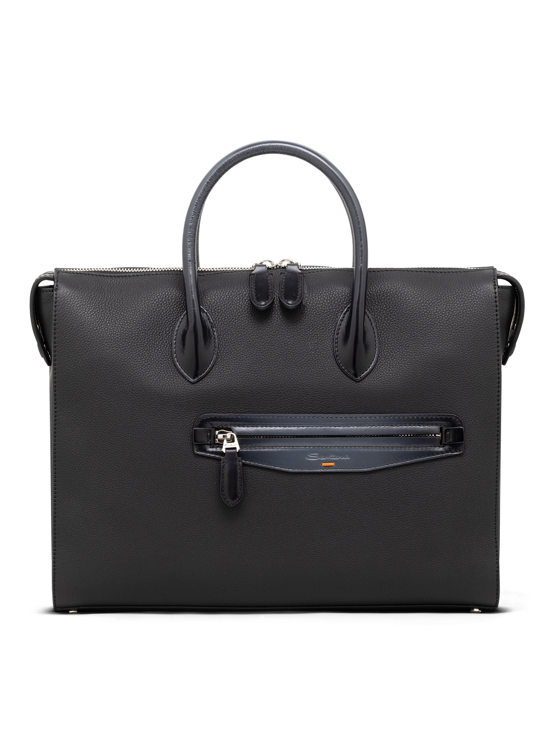 Laptoptas van leer met schouderriem | Zwart