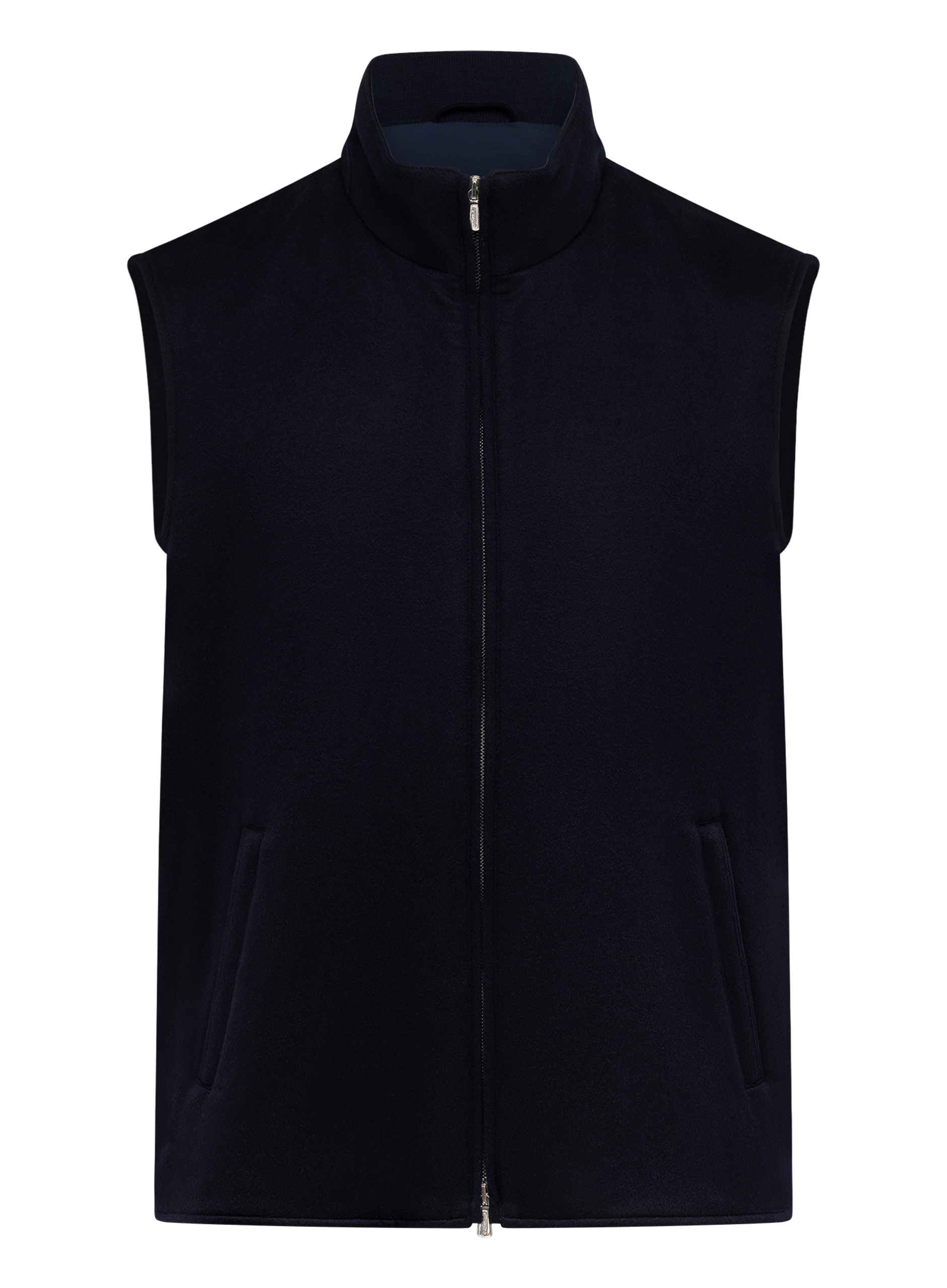 Bodywarmer van cashmere met opstaande kraag | BLUE NAVY