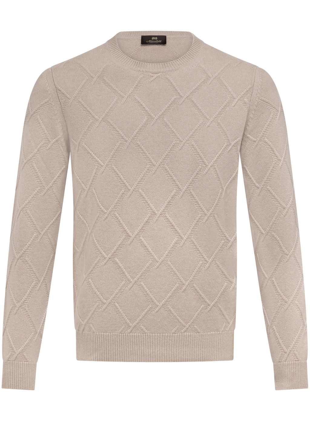 Cashmere crewneck met ruitmotief | Beige