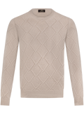 Cashmere crewneck met ruitmotief | Beige