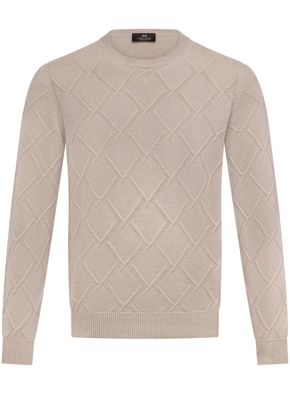 Cashmere crewneck met ruitmotief | Beige