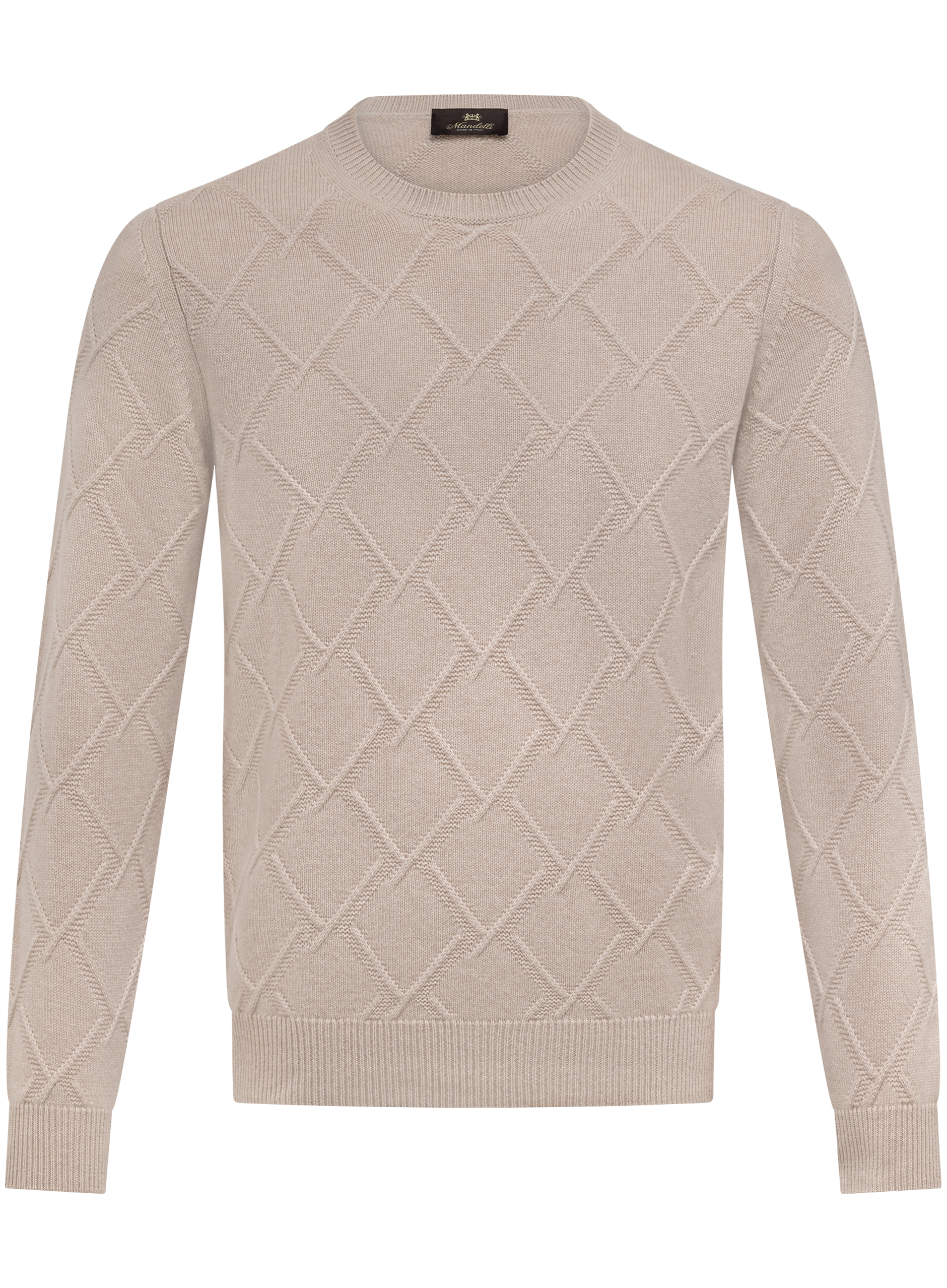 Cashmere crewneck met ruitmotief | Beige