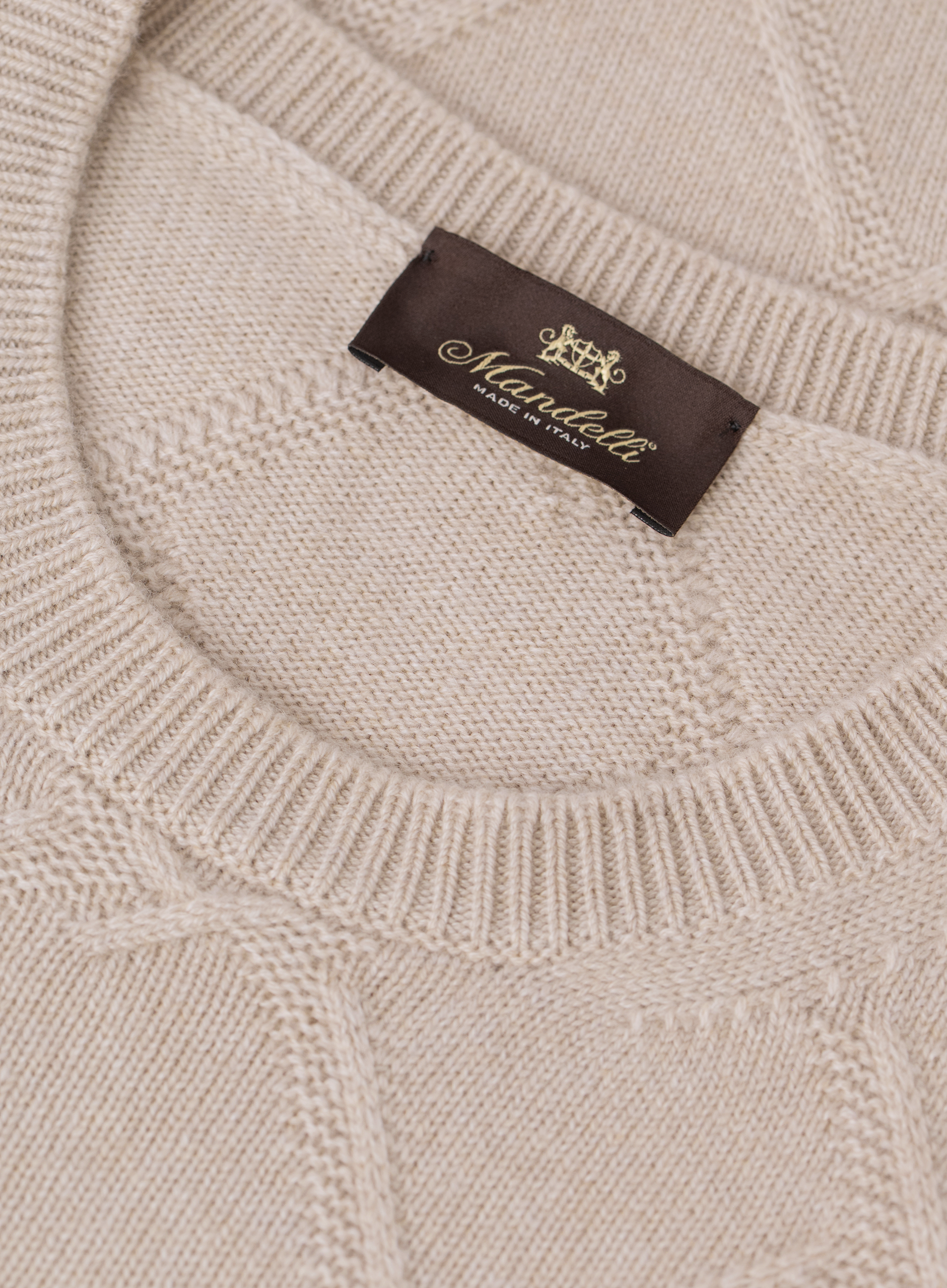 Cashmere crewneck met ruitmotief | FULL_WIDTH | Beige