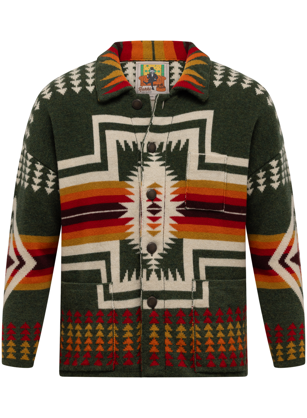 Knoopvest van scheerwol met jacquarddessin | Groen