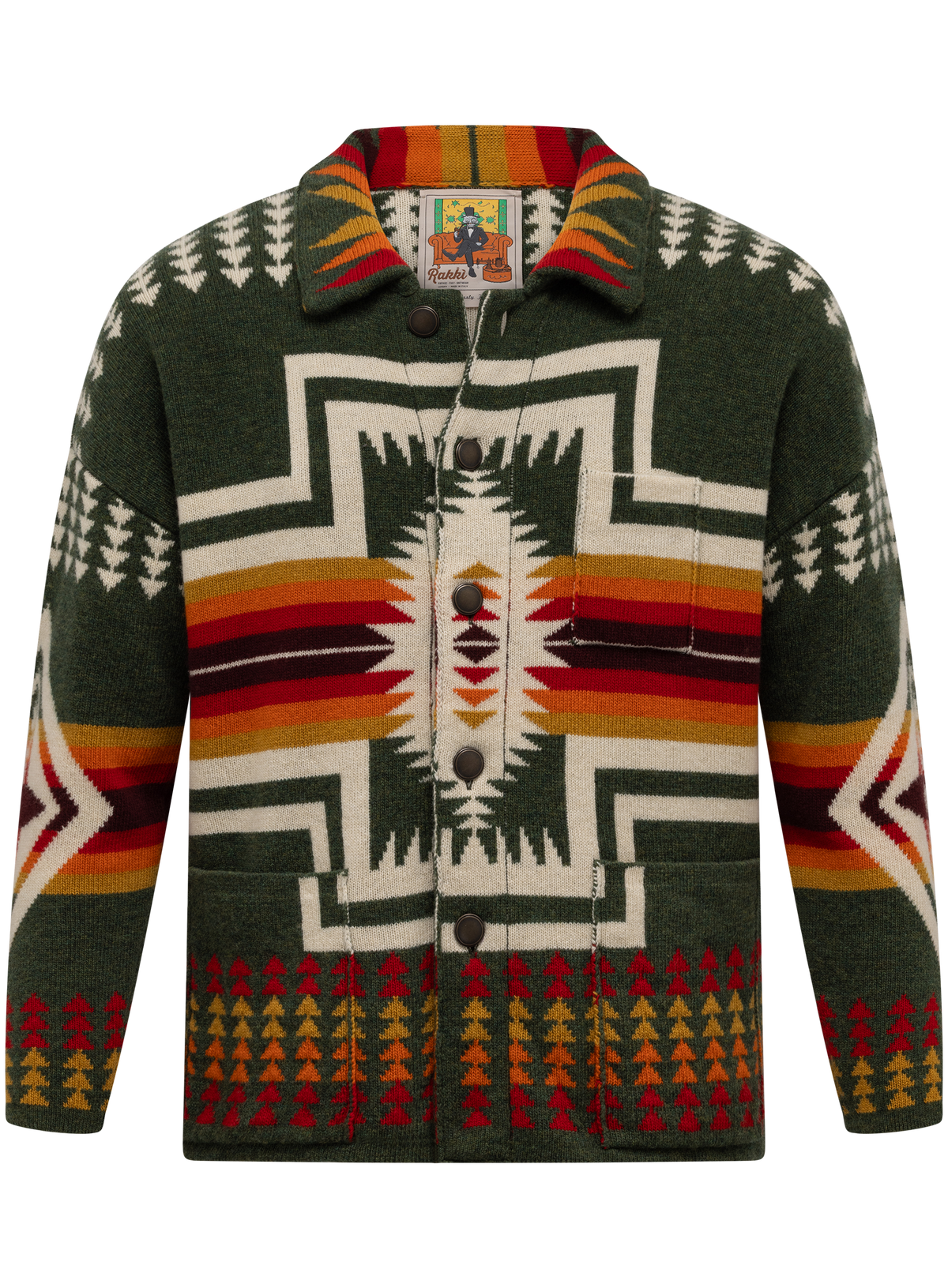 Knoopvest van scheerwol met jacquarddessin | Groen