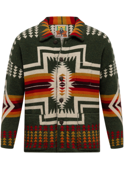 Knoopvest van scheerwol met jacquarddessin | Groen