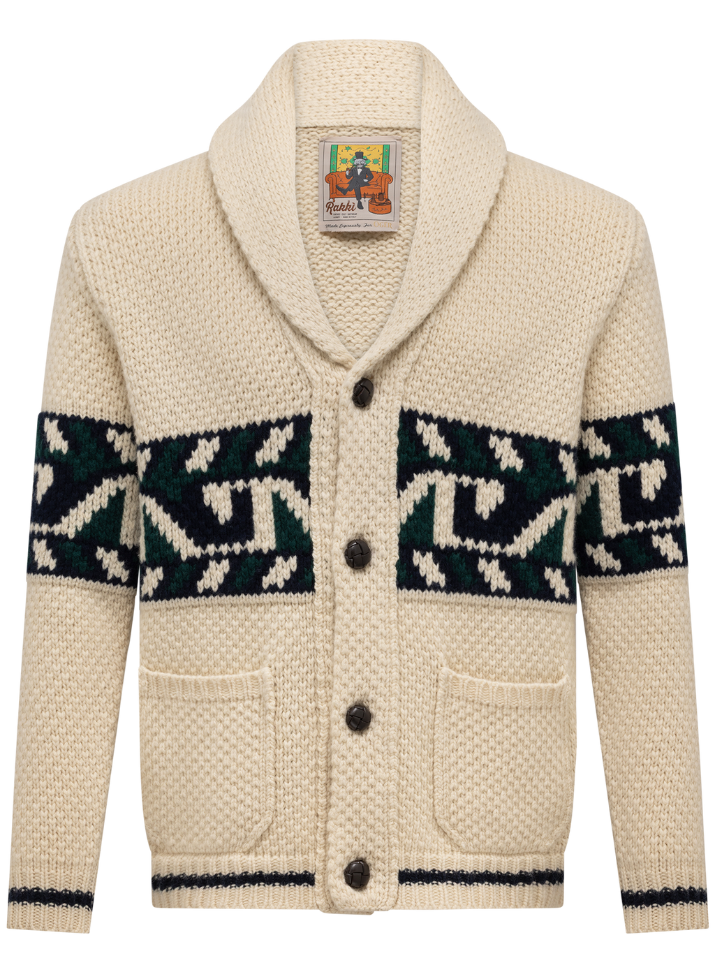 Knoopvest van scheerwol met sjaalkraag | Beige