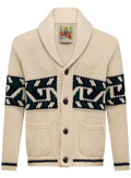 Knoopvest van scheerwol met sjaalkraag | Beige