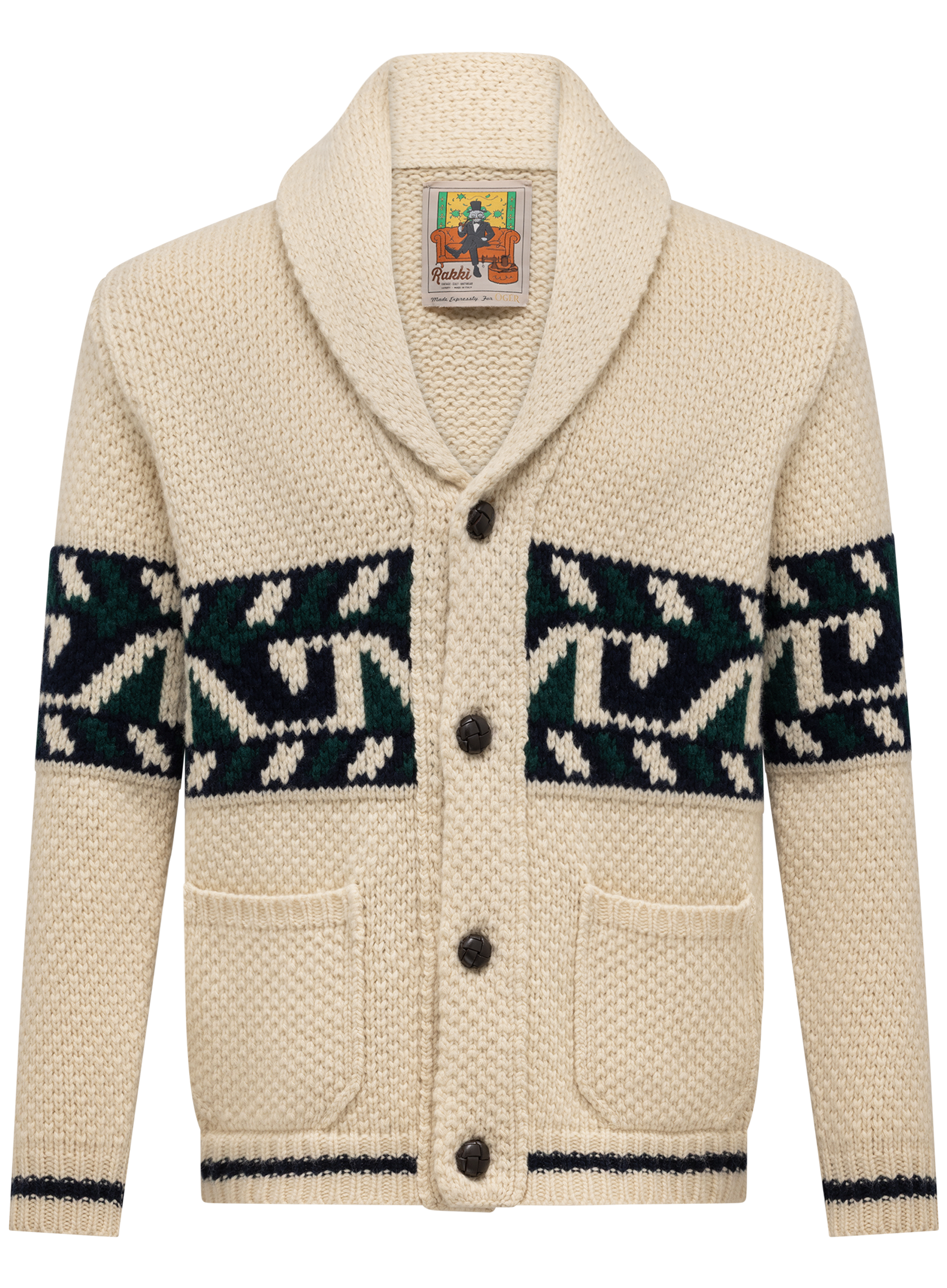 Knoopvest van scheerwol met sjaalkraag | Beige
