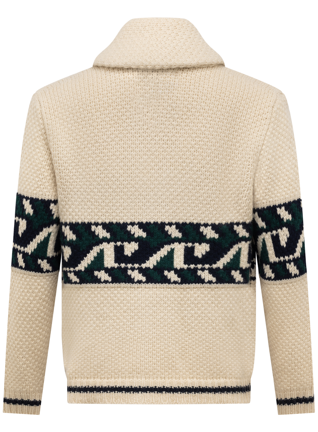 Knoopvest van scheerwol met sjaalkraag | Beige