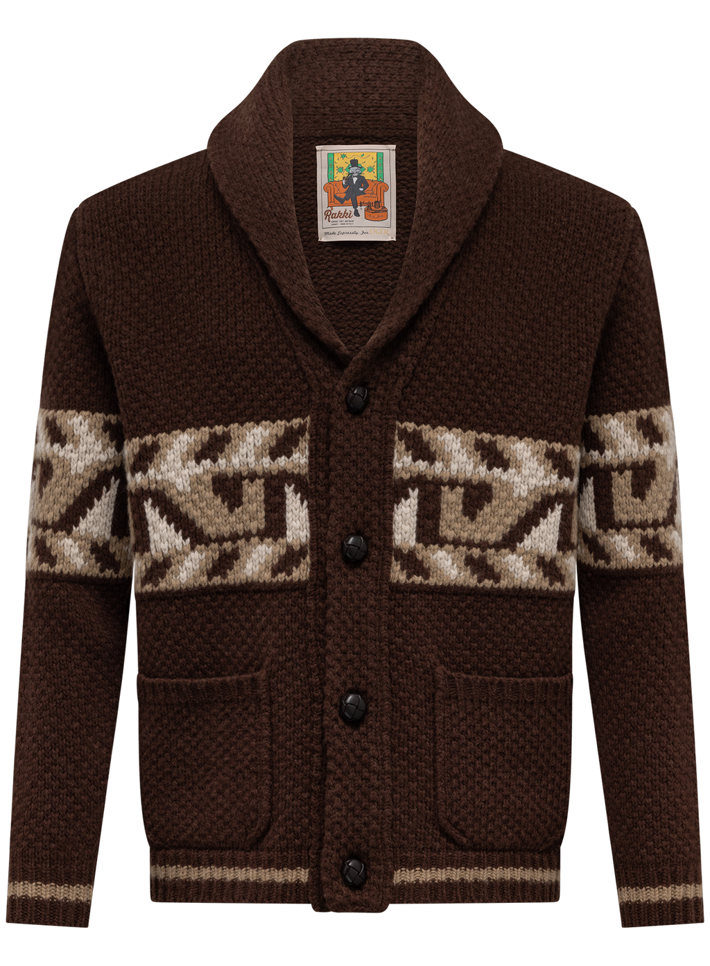 Knoopvest van scheerwol met sjaalkraag | Bruin