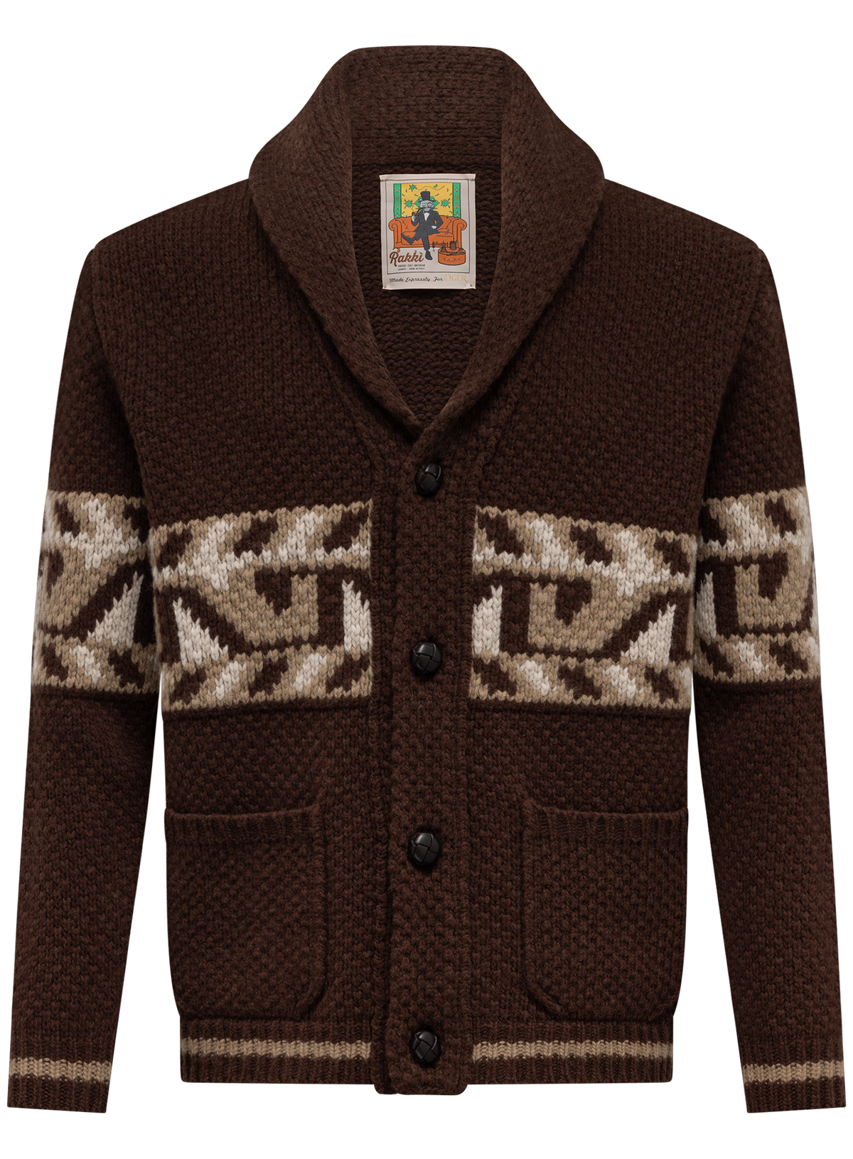 Knoopvest van scheerwol met sjaalkraag | Bruin