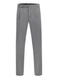 Bandplooi pantalon van wol met zijspanners | L.Grijs
