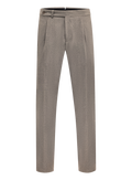 Bandplooi pantalon van wol met zijspanners | TAUPE