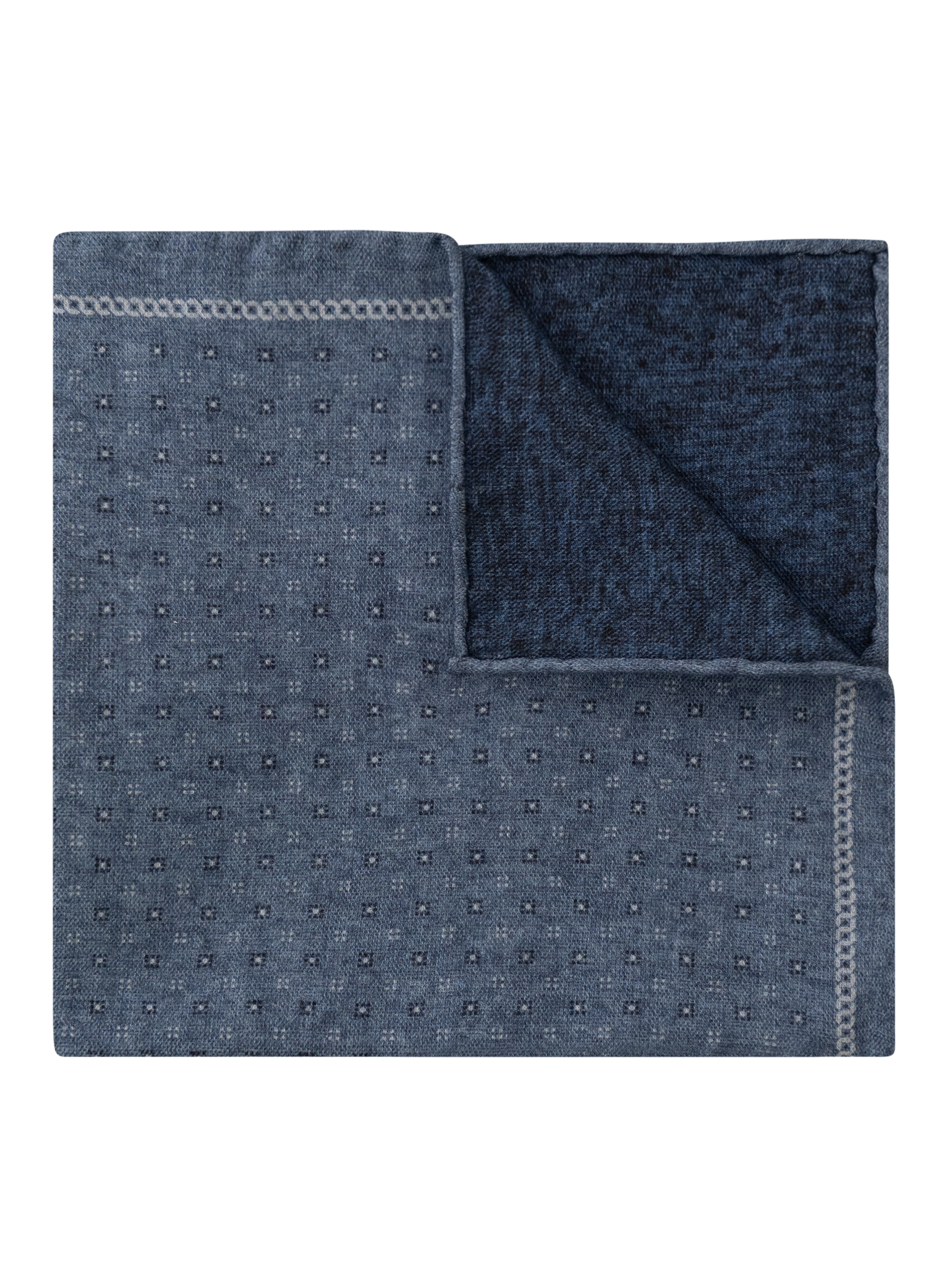 Pochet van wol en katoen met micro bloemendessin | Blauw