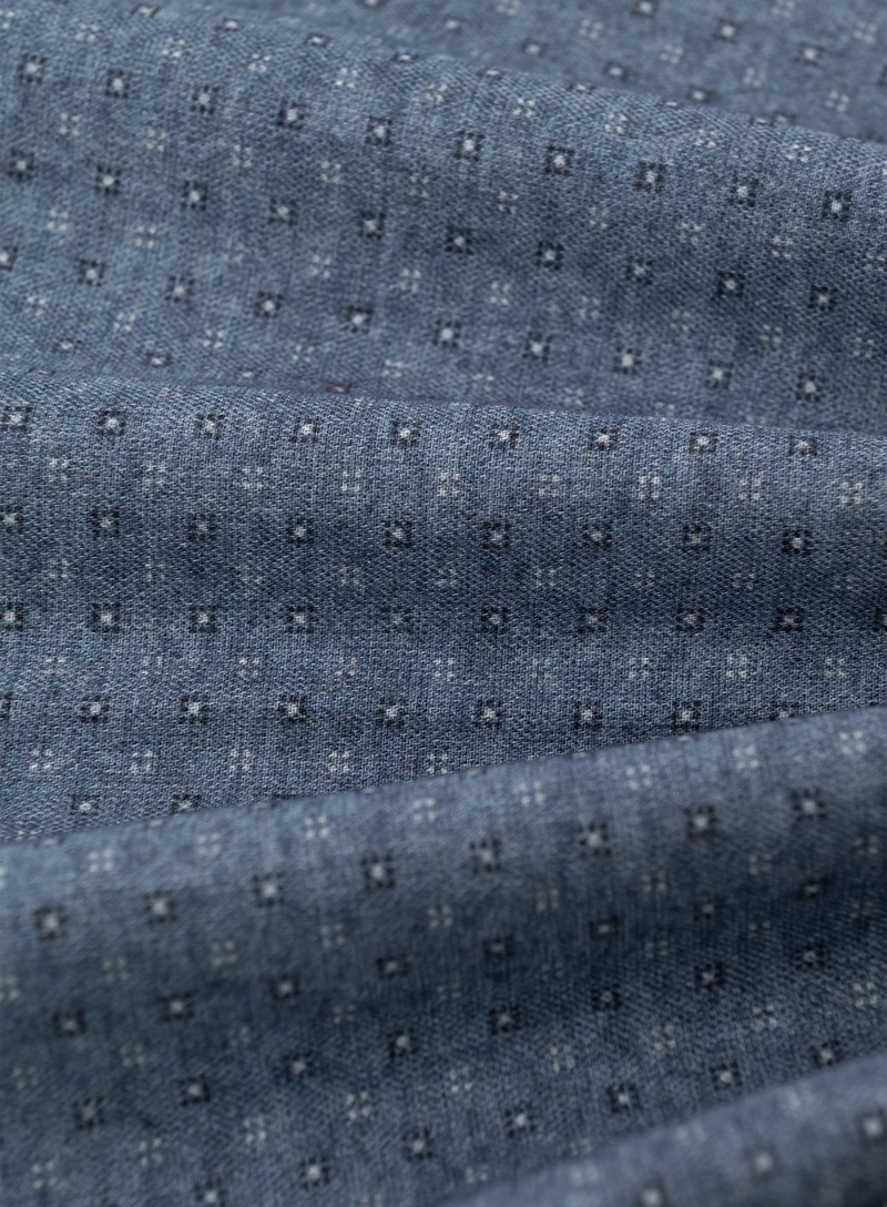 Pochet van wol en katoen met micro bloemendessin | FULL_WIDTH | Blauw