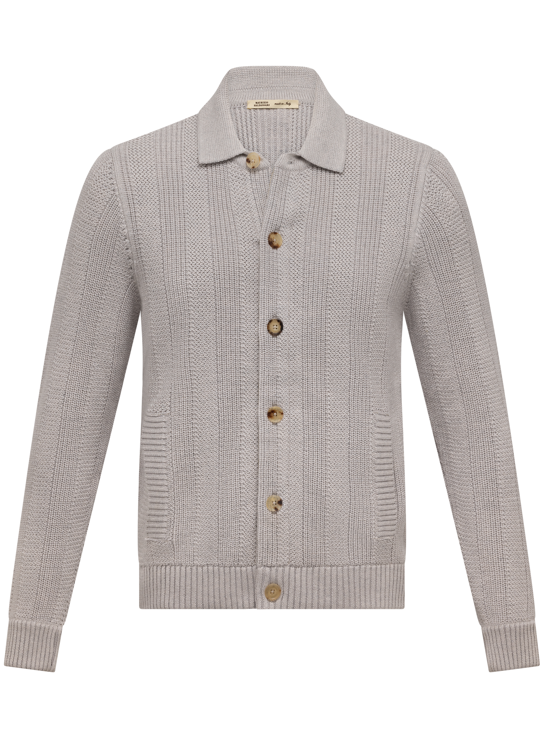 Knoopvest in wol katoen cashmere zijde | L.Grijs