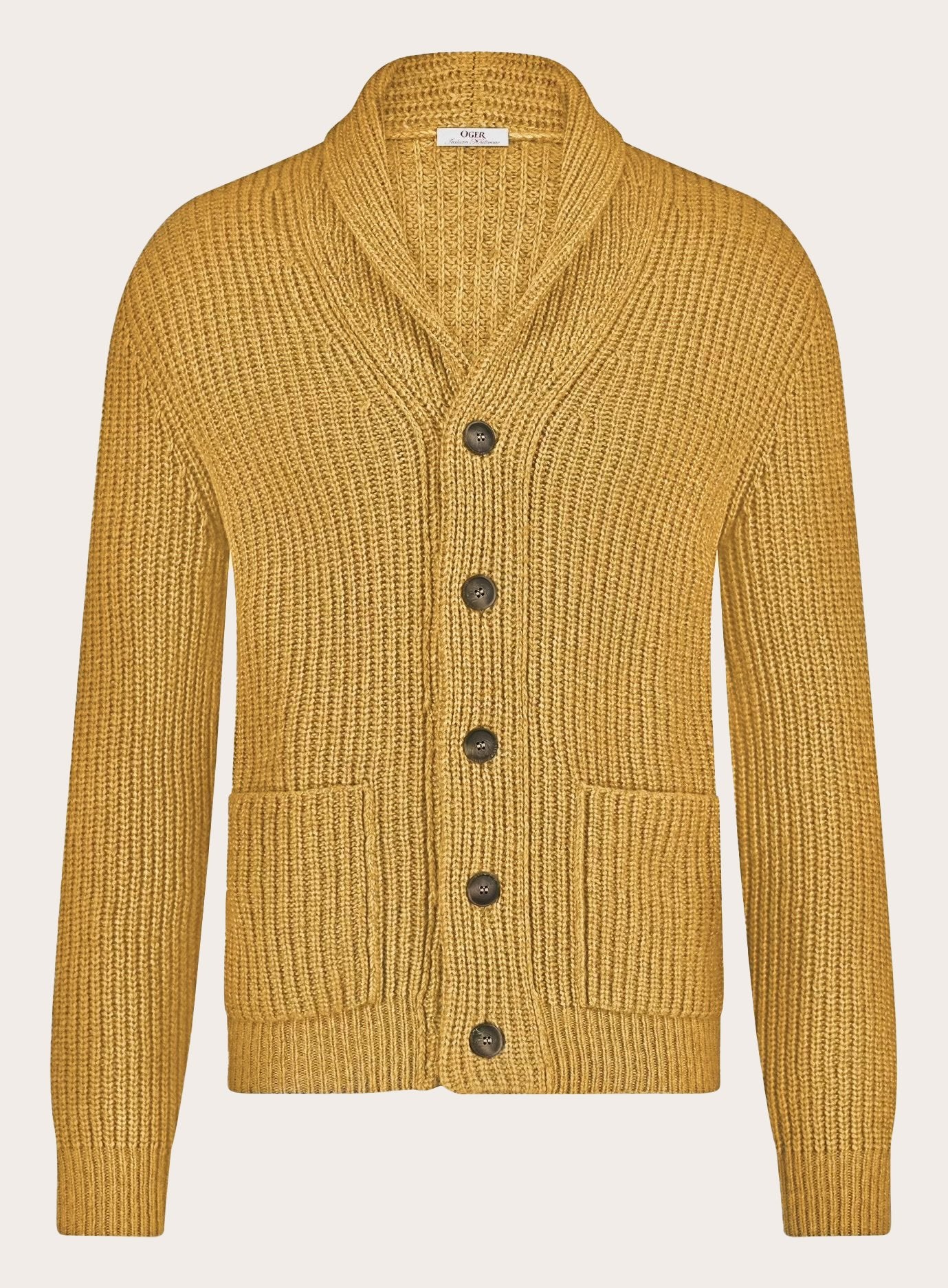 Cardigan met platte kraag | Mosterd 