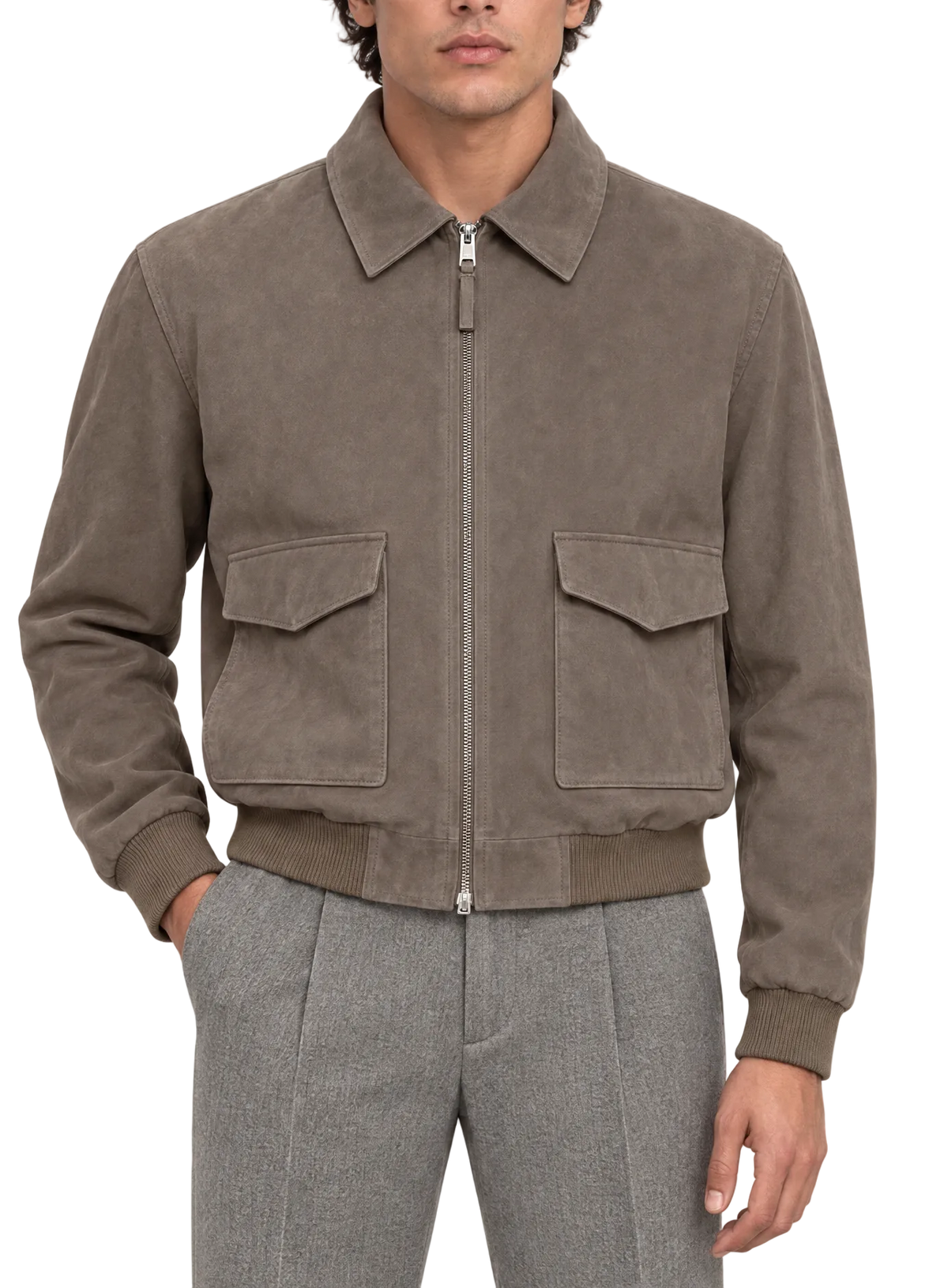 Bomberjack in suède | FULL_WIDTH |  MODEL | TAUPE BRUIN