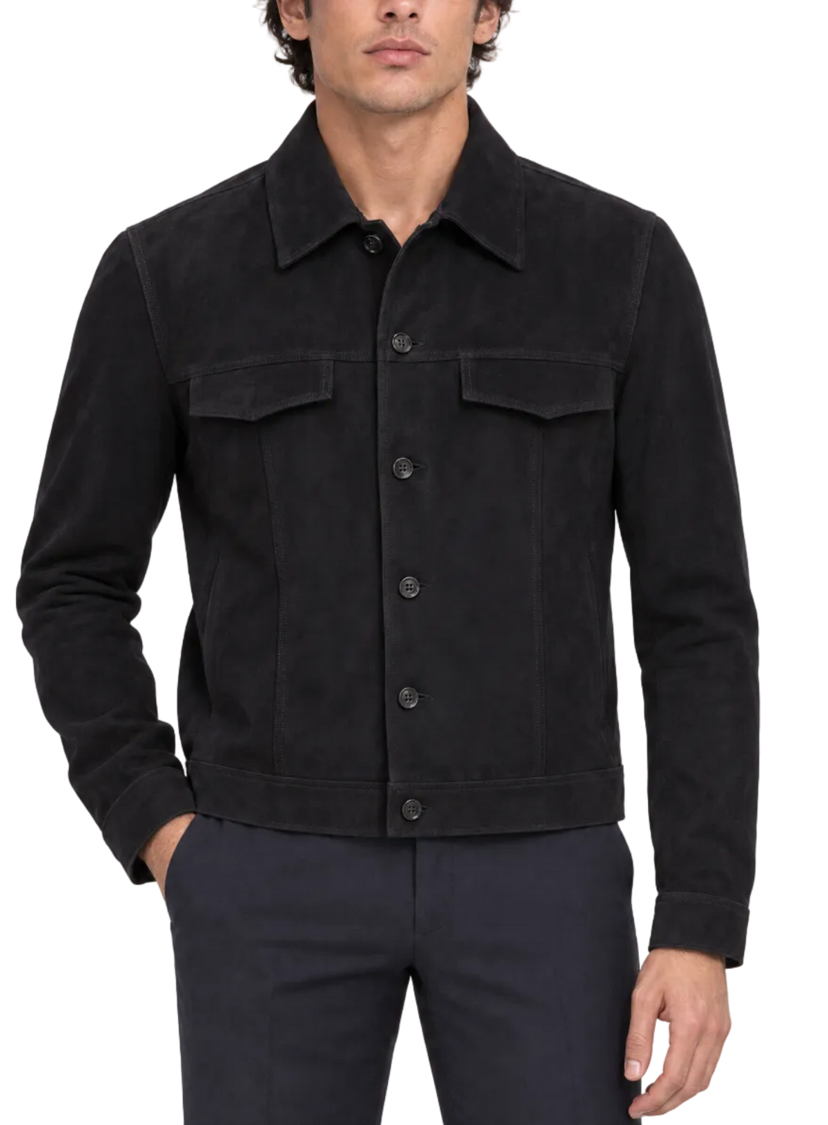 Overshirt in suède | FULL_WIDTH |  MODEL | BLUE NAVY
