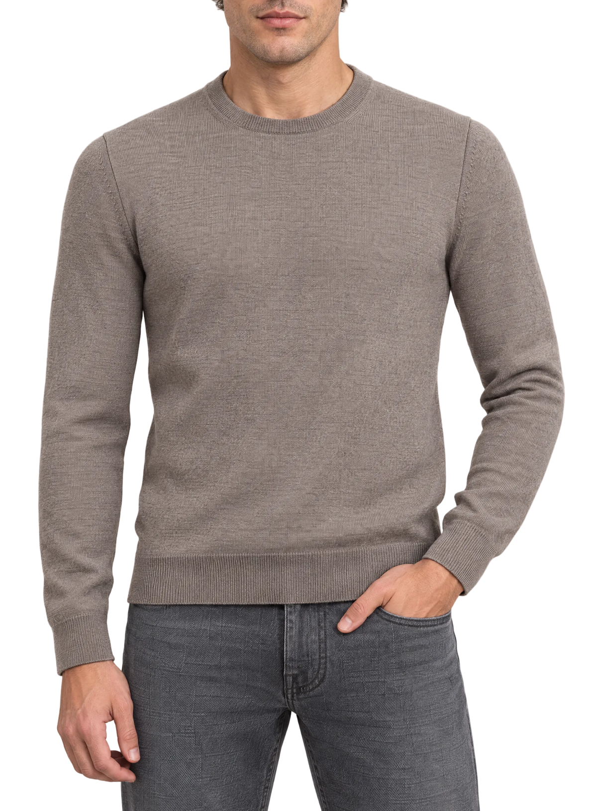 Ronde hals in wol | FULL_WIDTH |  MODEL | Beige-Bruin