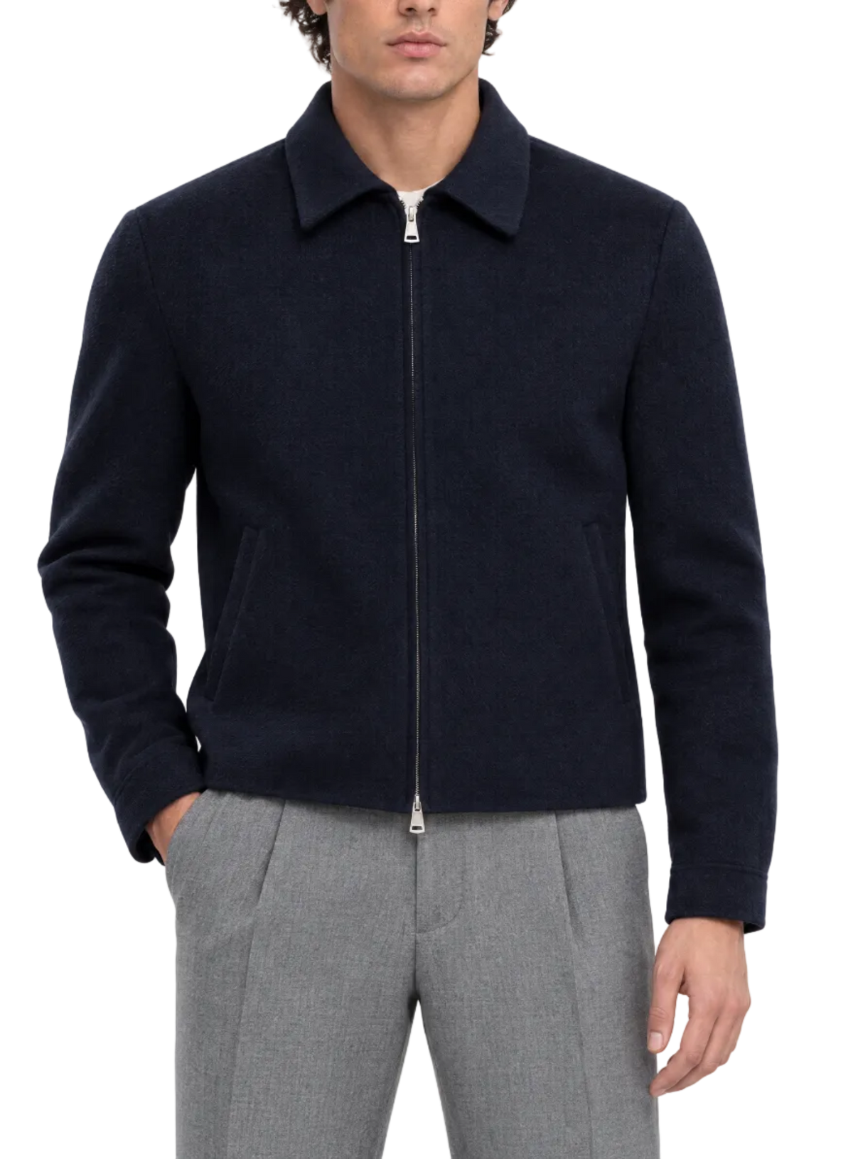 Bomberjack in wol | FULL_WIDTH |  MODEL | BLUE NAVY