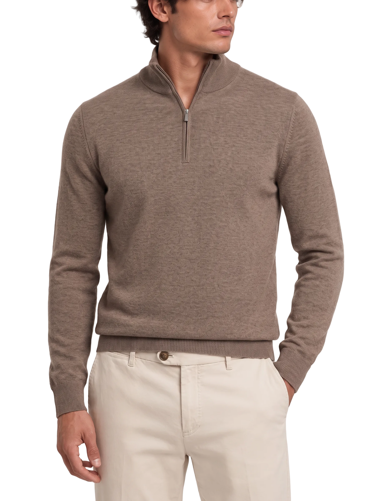 Half-zip trui in cashmere | FULL_WIDTH |  MODEL | TAUPE