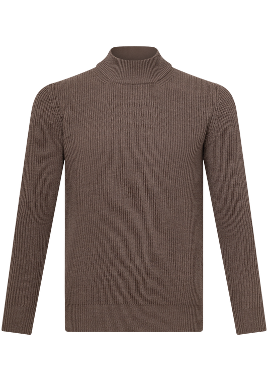 Mockneck trui van merino wol | TAUPE