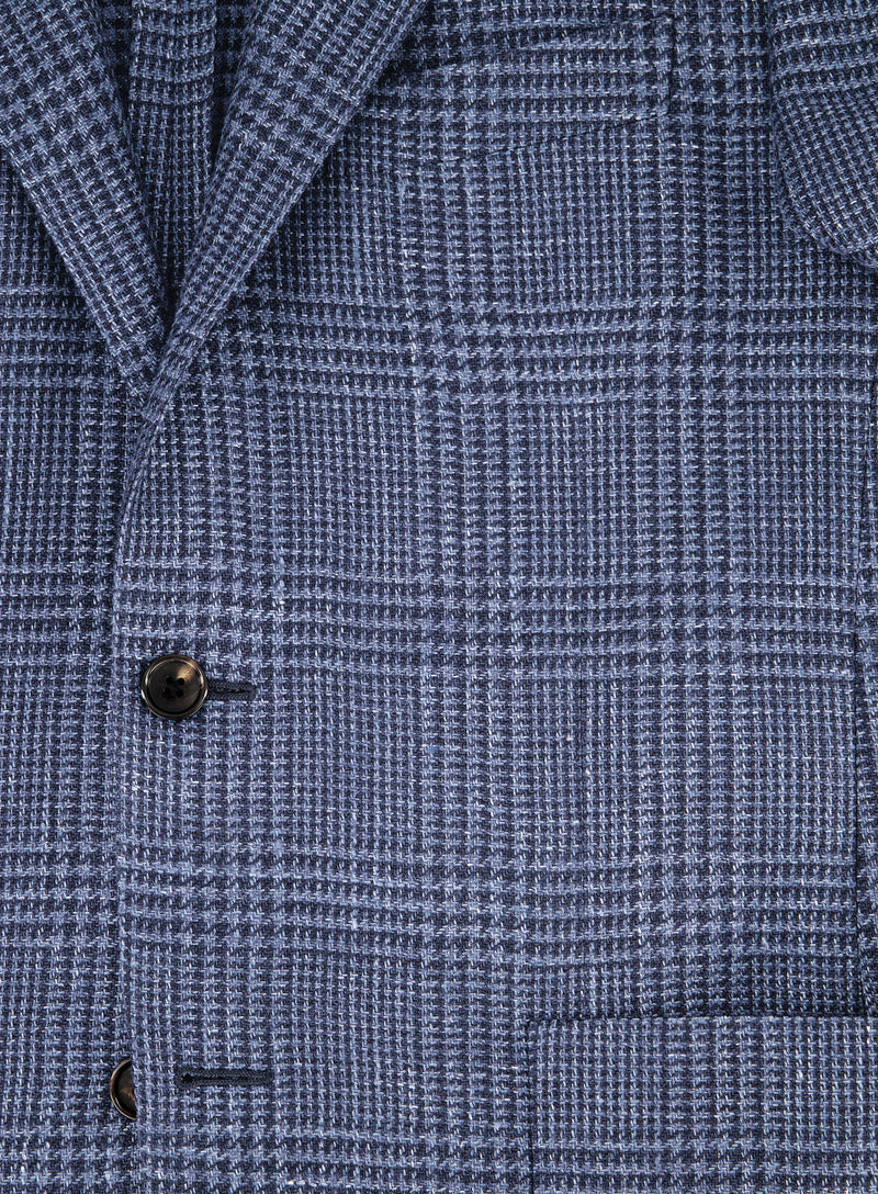 Glencheck jasje van wol en linnen | FULL_WIDTH | Blauw