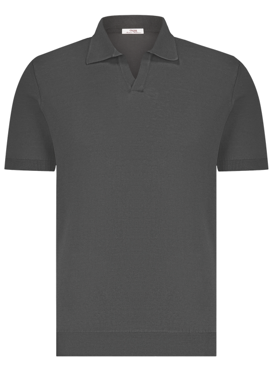 Buttonless polo van zijde | WARM GREY